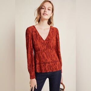 Anthropologie Burnout Velvet Puff-Sleeved Top - Size XL